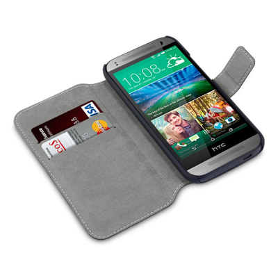 Het zwarte Slanke Pu-Geval van de de Celtelefoon van de Leerportefeuille HTC met Kaarthouder voor HTC Één Mini 2