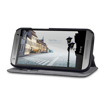 Het zwarte Slanke Pu-Geval van de de Celtelefoon van de Leerportefeuille HTC met Kaarthouder voor HTC Één Mini 2